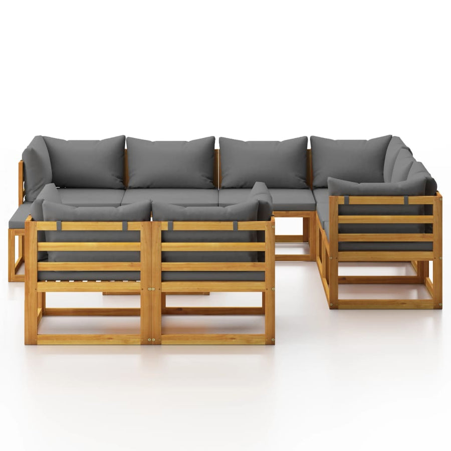 0-Delige Loungeset Met Kussens Massief Acaciahout Donkergrijs 5x hoek + 3x midden + voetensteun + Tafel