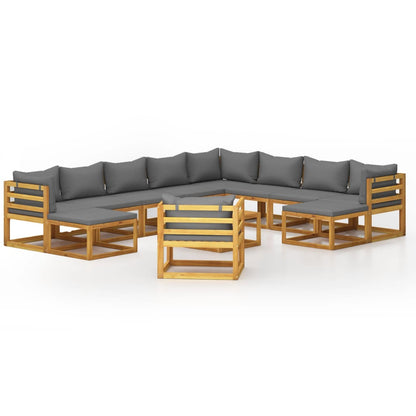 2-Delige Loungeset Met Kussens Massief Acaciahout Donkergrijs 3x hoek + 5x midden + Fauteuil + 2x voetensteun + Tafel