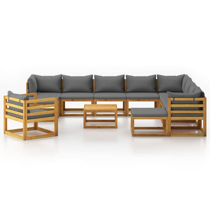 2-Delige Loungeset Met Kussens Massief Acaciahout Donkergrijs 3x hoek + 5x midden + Fauteuil + 2x voetensteun + Tafel