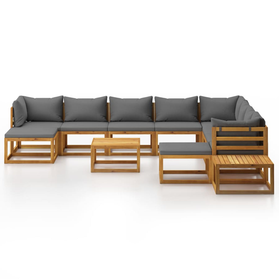 2-Delige Loungeset Met Kussens Massief Acaciahout Donkergrijs 3x hoek + 5x midden + 2x voetensteun + 2x Tafel