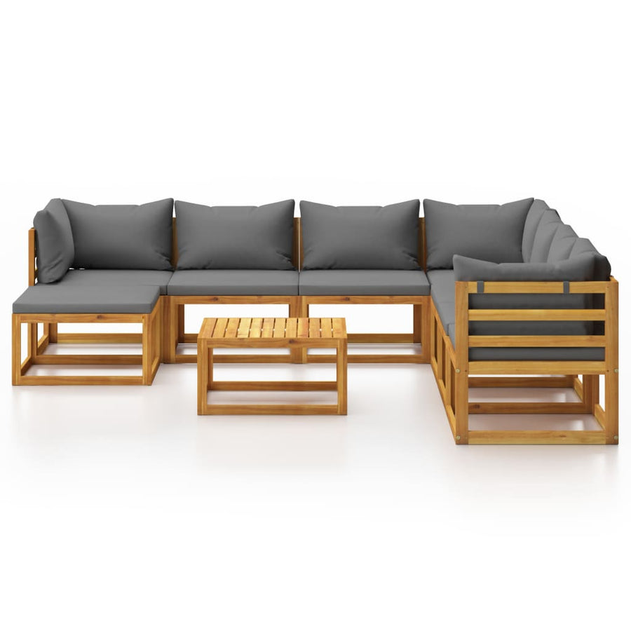 9-Delige Loungeset Met Kussens Massief Acaciahout Donkergrijs 3x hoek + 4x midden + voetensteun + Tafel