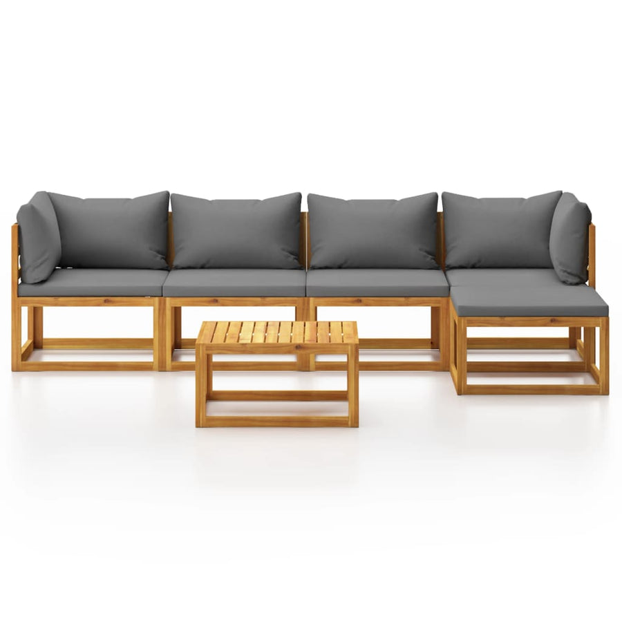 6-Delige Loungeset Met Kussens Massief Acaciahout Donkergrijs 2x hoek + 2x midden + voetensteun + Tafel
