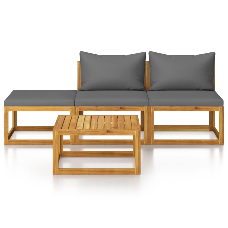 4-Delige Loungeset Met Kussens Massief Acaciahout Donkergrijs 2x midden + voetensteun + Tafel