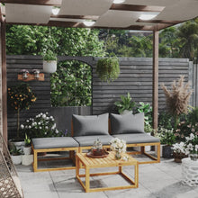 4-Delige Loungeset Met Kussens Massief Acaciahout Donkergrijs 2x midden + voetensteun + Tafel
