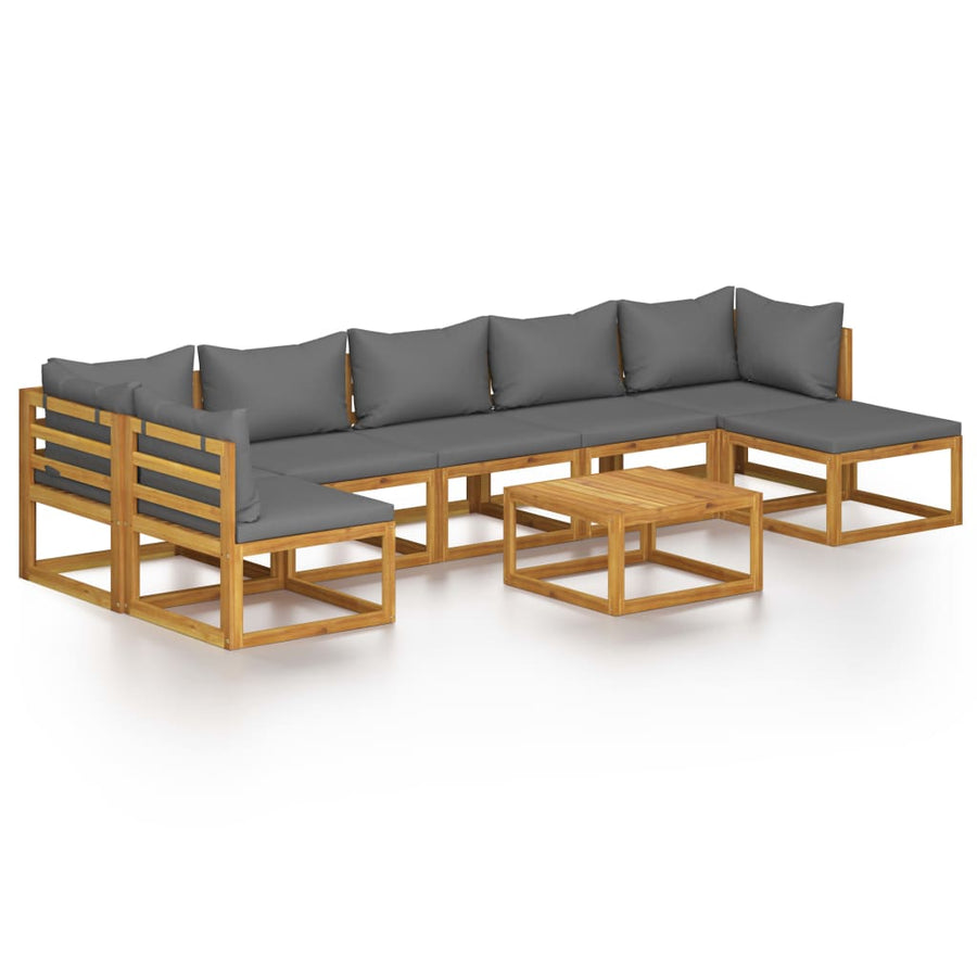 8-Delige Loungeset Met Kussens Massief Acaciahout Donkergrijs 2x hoek + 4x midden + voetensteun + Tafel