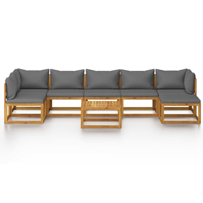 8-Delige Loungeset Met Kussens Massief Acaciahout Donkergrijs 2x hoek + 4x midden + voetensteun + Tafel