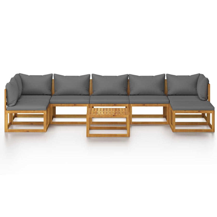 8-Delige Loungeset Met Kussens Massief Acaciahout Donkergrijs 2x hoek + 4x midden + voetensteun + Tafel