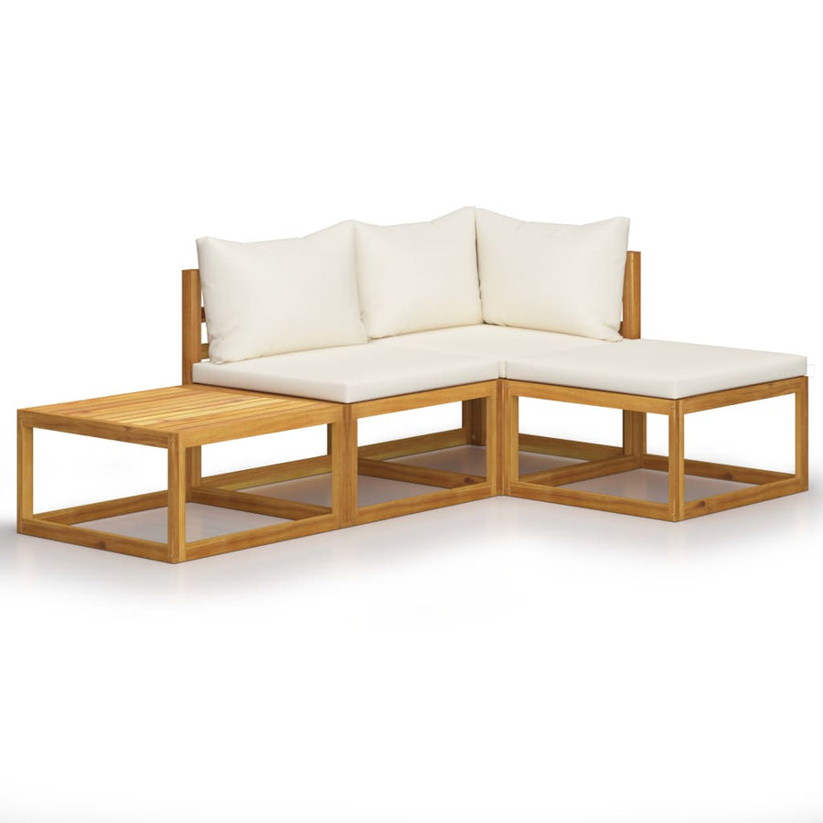 4-Delige Loungeset Met Kussens Massief Acaciahout Crème midden + hoek + voetensteun + Tafel