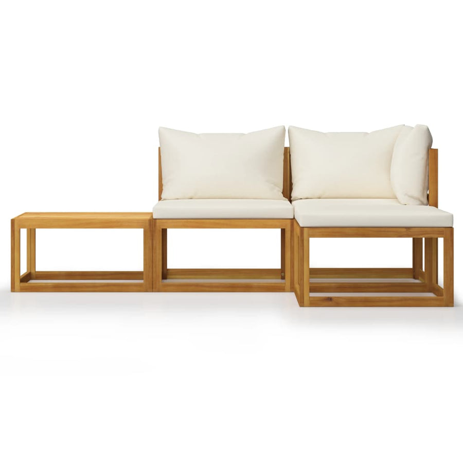 4-Delige Loungeset Met Kussens Massief Acaciahout Crème midden + hoek + voetensteun + Tafel