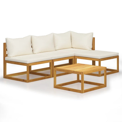 5-Delige Loungeset Met Kussens Massief Acaciahout Crème hoek + 2x midden + voetensteun + Tafel