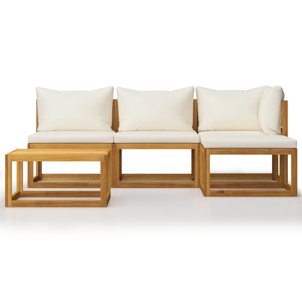 5-Delige Loungeset Met Kussens Massief Acaciahout Crème hoek + 2x midden + voetensteun + Tafel