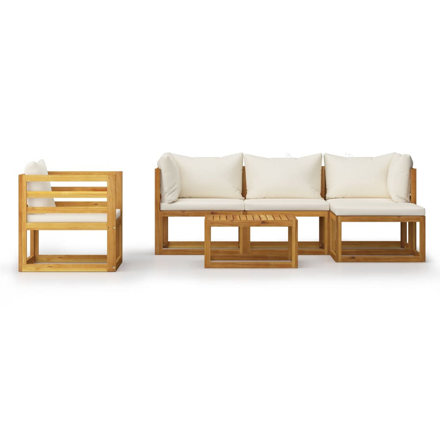 6-Delige Loungeset Met Kussens Massief Acaciahout Crème 2x hoek + midden + Fauteuil + voetensteun + Tafel