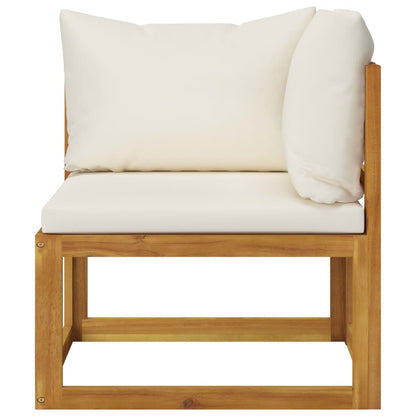 6-Delige Loungeset Met Kussens Massief Acaciahout Crème 2x hoek + midden + Fauteuil + voetensteun + Tafel