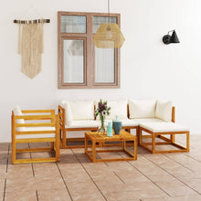 6-Delige Loungeset Met Kussens Massief Acaciahout Crème 2x hoek + midden + Fauteuil + voetensteun + Tafel