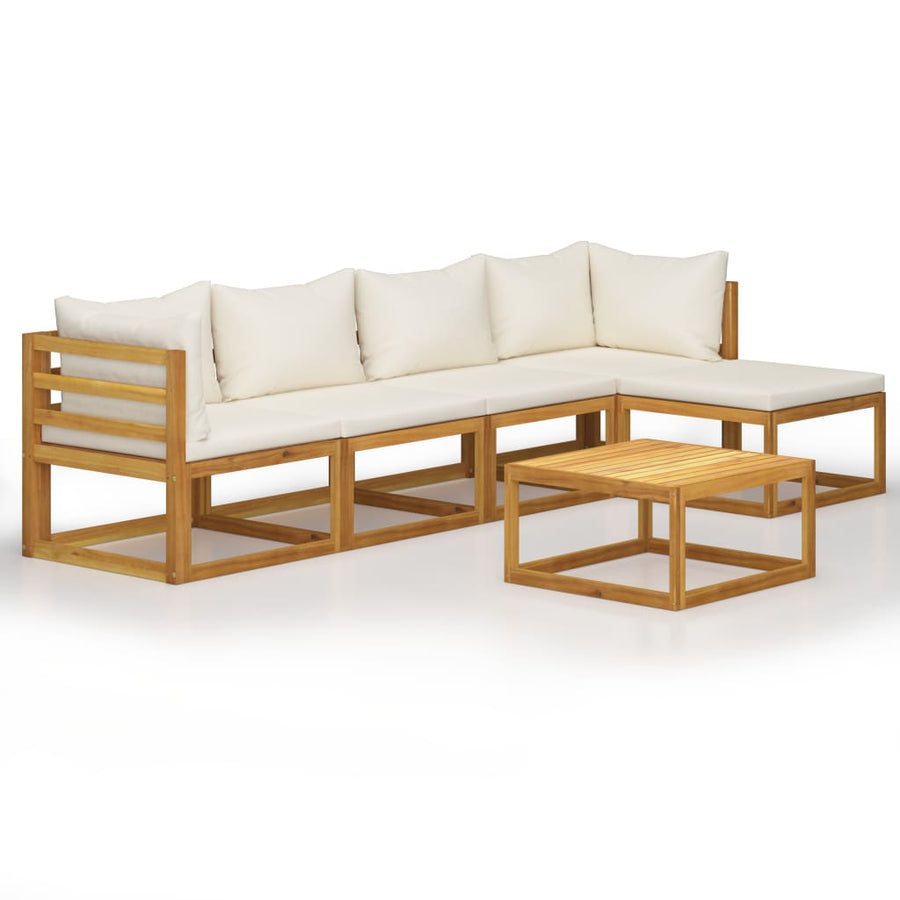 6-Delige Loungeset Met Kussens Massief Acaciahout Crème 2x midden + 2x hoek + voetensteun + Tafel