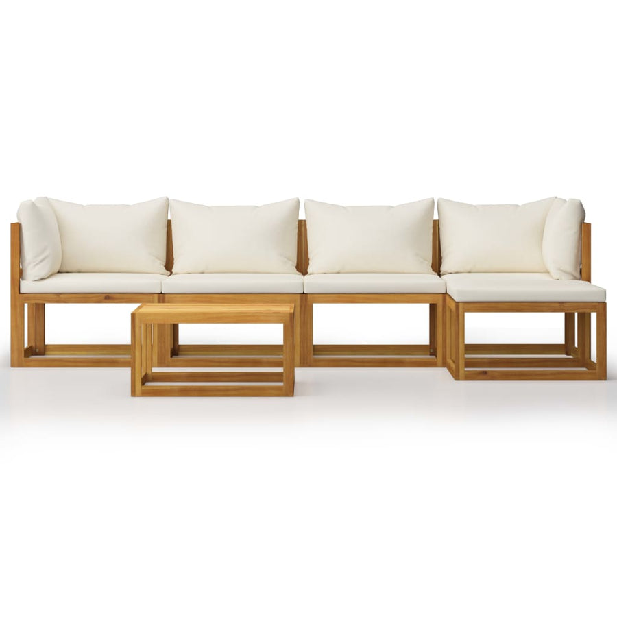 6-Delige Loungeset Met Kussens Massief Acaciahout Crème 2x midden + 2x hoek + voetensteun + Tafel