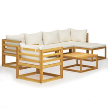 7-Delige Loungeset Met Kussens Massief Acaciahout Crème 2x hoek + 2x midden + Fauteuil + voetensteun + Tafel
