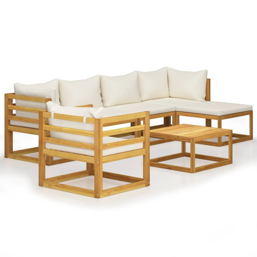 7-Delige Loungeset Met Kussens Massief Acaciahout Crème 2x hoek + 2x midden + Fauteuil + voetensteun + Tafel