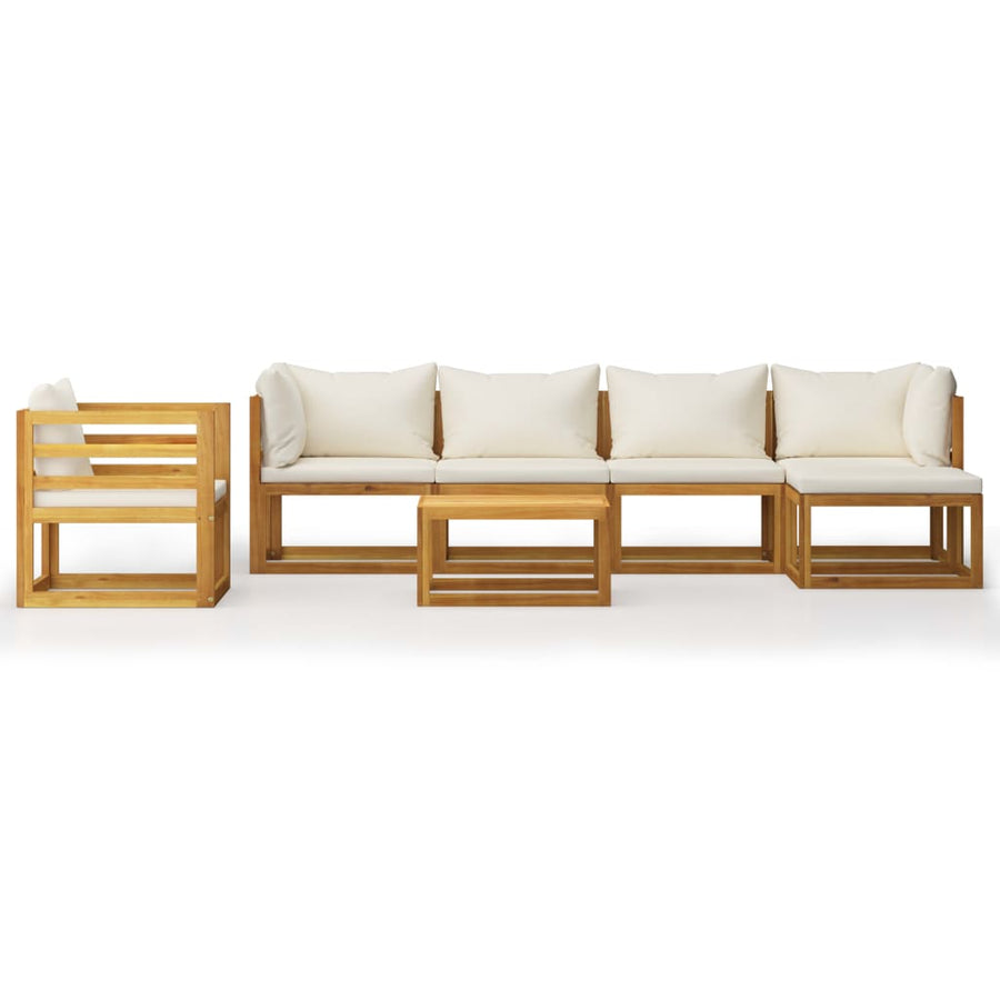 7-Delige Loungeset Met Kussens Massief Acaciahout Crème 2x hoek + 2x midden + Fauteuil + voetensteun + Tafel