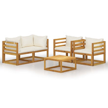 5-Delige Loungeset Met Kussens Massief Acaciahout Crème 2x hoek + 2x Fauteuil + Tafel