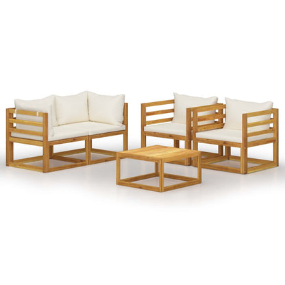 5-Delige Loungeset Met Kussens Massief Acaciahout Crème 2x hoek + 2x Fauteuil + Tafel