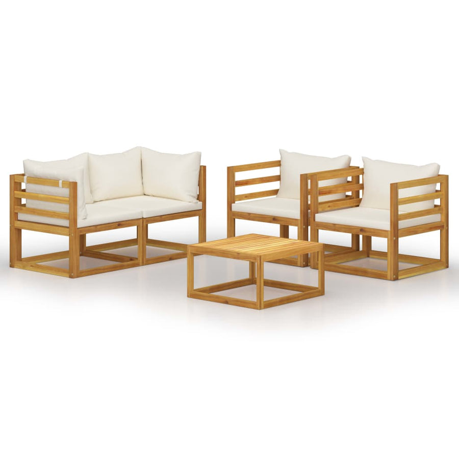 5-Delige Loungeset Met Kussens Massief Acaciahout Crème 2x hoek + 2x Fauteuil + Tafel