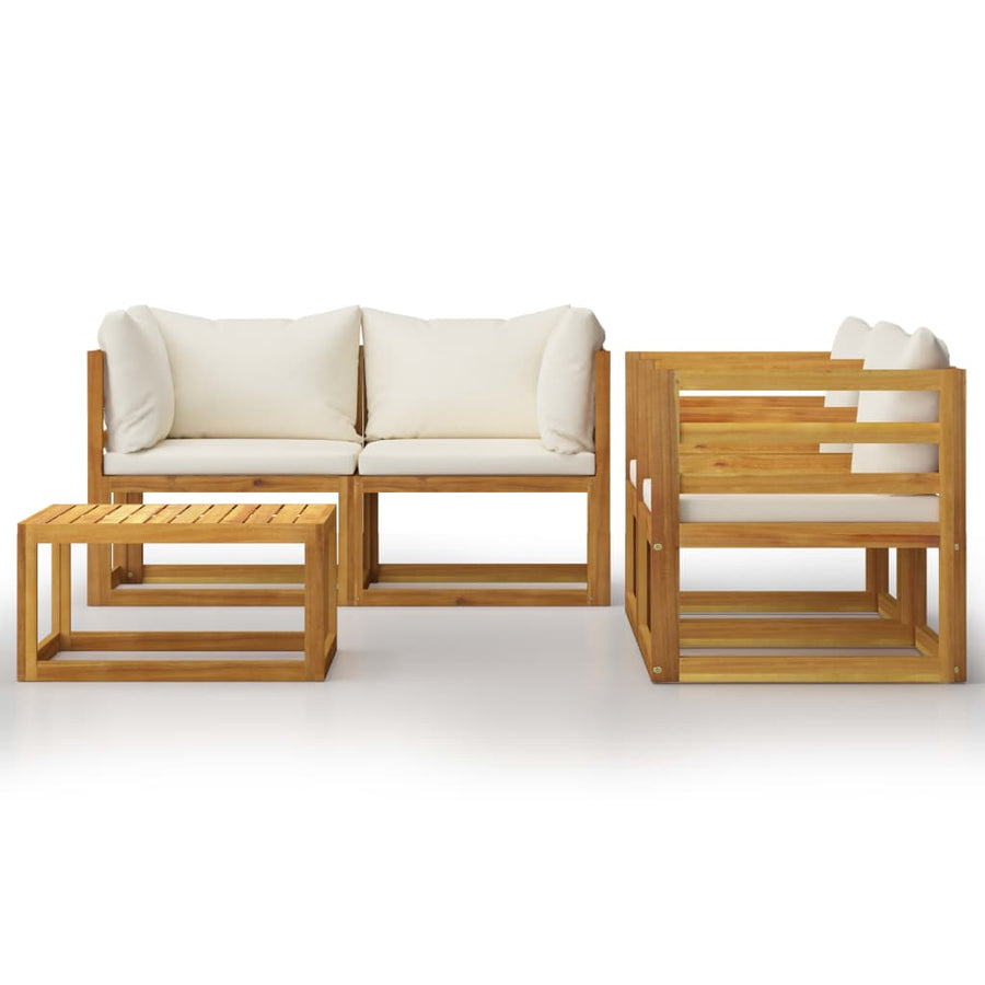 5-Delige Loungeset Met Kussens Massief Acaciahout Crème 2x hoek + 2x Fauteuil + Tafel