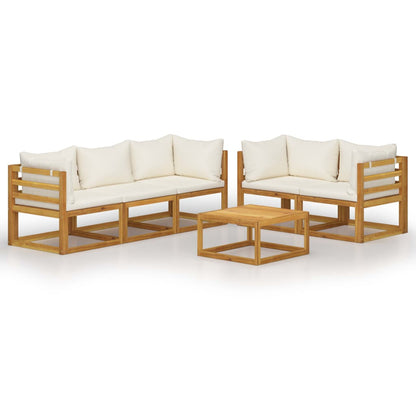 6-Delige Loungeset Met Kussens Massief Acaciahout Crème 4x hoek + midden + Tafel