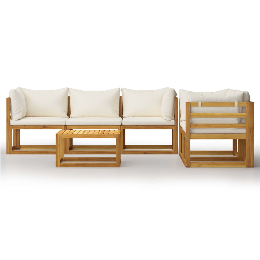 6-Delige Loungeset Met Kussens Massief Acaciahout Crème 4x hoek + midden + Tafel