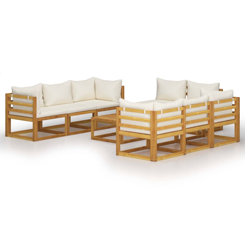 9-Delige Loungeset Met Kussens Massief Acaciahout Crème 4x hoek + 4x midden + Tafel