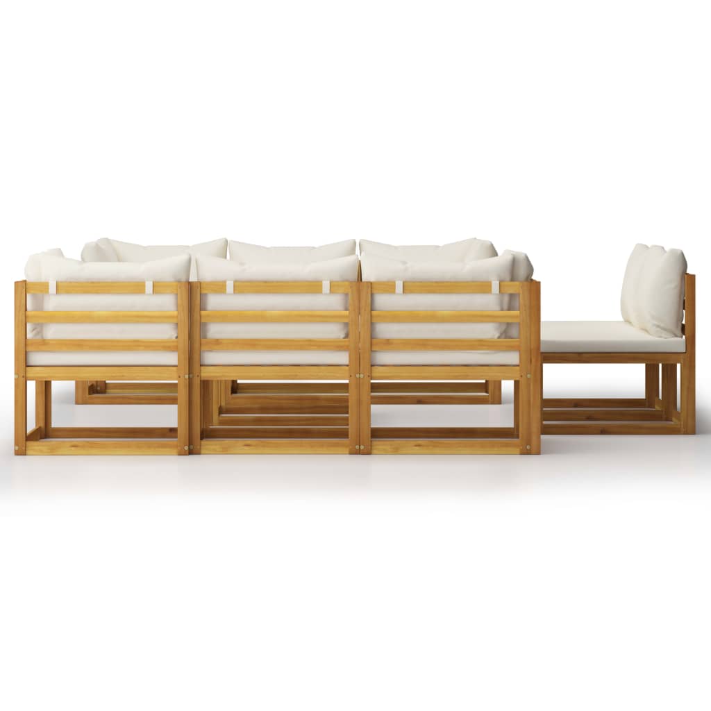 9-Delige Loungeset Met Kussens Massief Acaciahout Crème 4x hoek + 4x midden + Tafel
