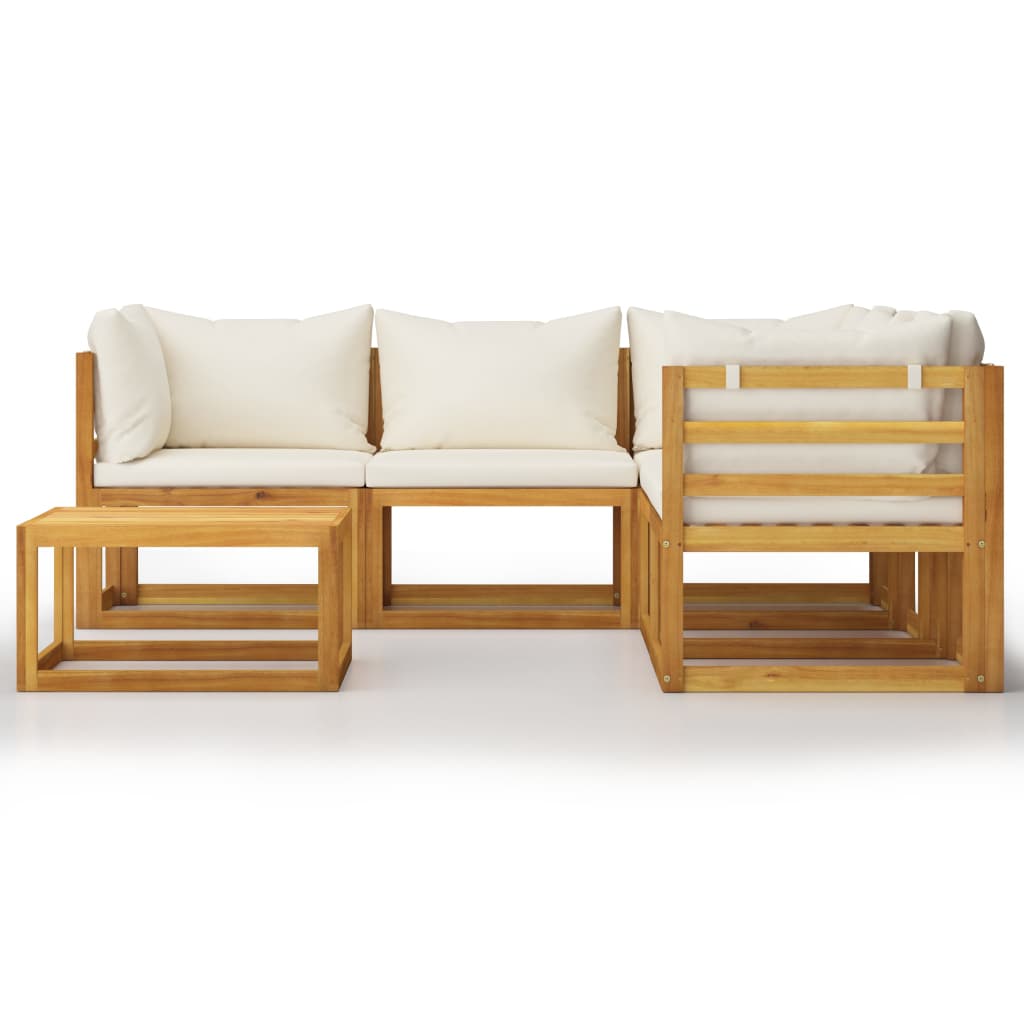 6-Delige Loungeset Met Kussens Massief Acaciahout Crème 2x midden + 3x hoek + Tafel