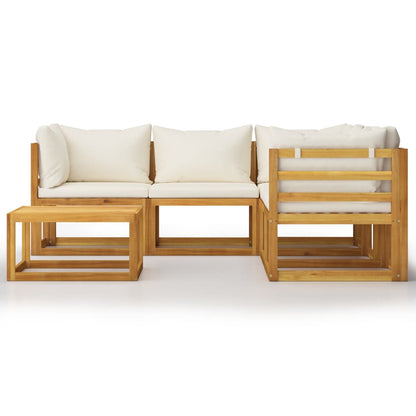 6-Delige Loungeset Met Kussens Massief Acaciahout Crème 2x midden + 3x hoek + Tafel