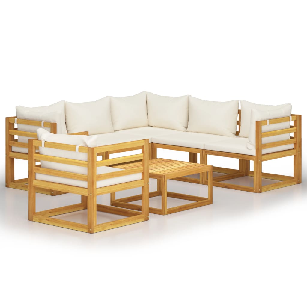 7-Delige Loungeset Met Kussens Massief Acaciahout Crème 2x midden + 3x hoek + Fauteuil + Tafel