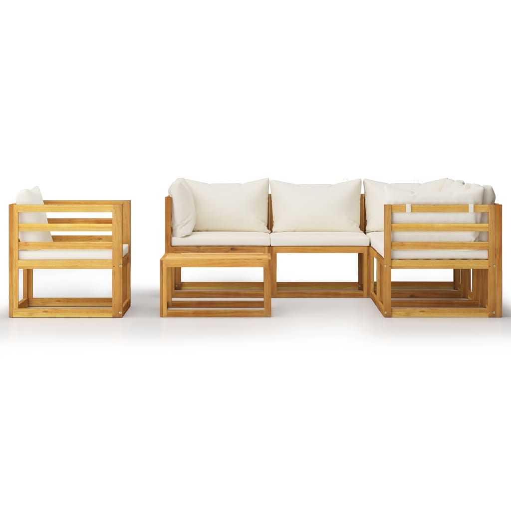 7-Delige Loungeset Met Kussens Massief Acaciahout Crème 2x midden + 3x hoek + Fauteuil + Tafel