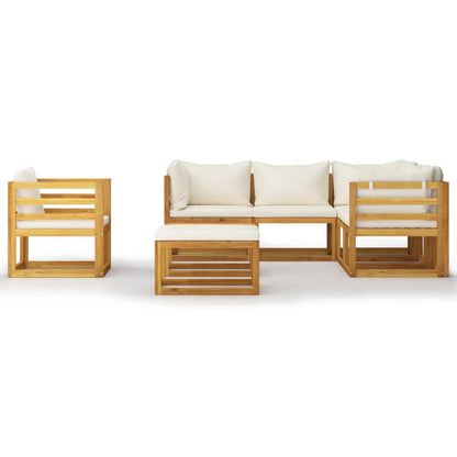 8-Delige Loungeset Met Kussens Massief Acaciahout Crème 3x hoek + 2x midden + Fauteuil + voetensteun + Tafel