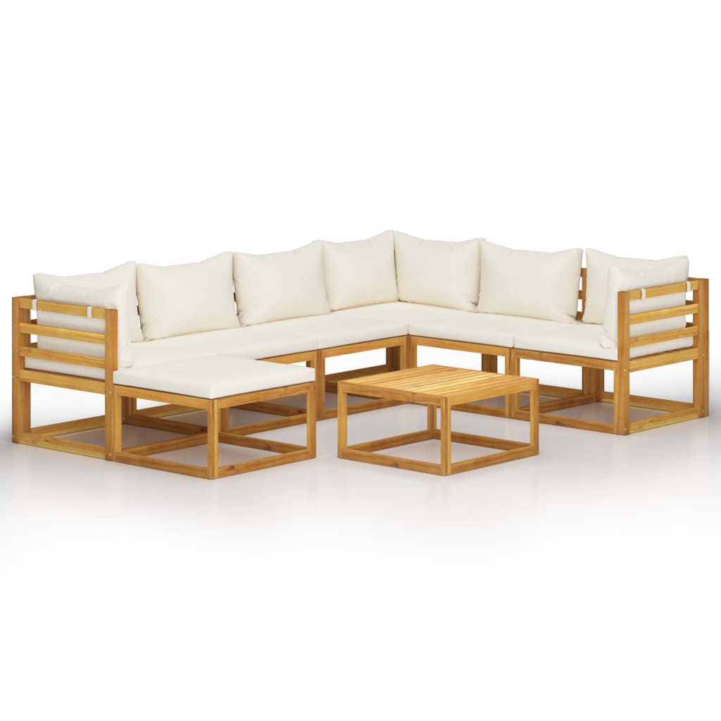8-Delige Loungeset Met Kussens Massief Acaciahout Crème 3x hoek + 3x midden + voetensteun + Tafel