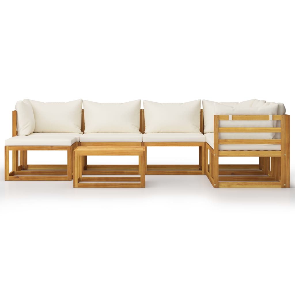 8-Delige Loungeset Met Kussens Massief Acaciahout Crème 3x hoek + 3x midden + voetensteun + Tafel