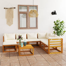 8-Delige Loungeset Met Kussens Massief Acaciahout Crème 3x hoek + 3x midden + voetensteun + Tafel