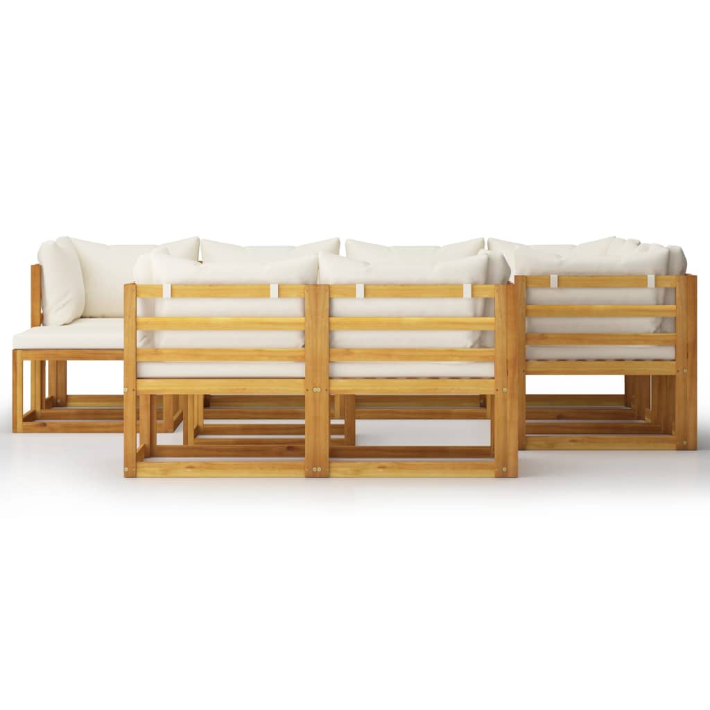 0-Delige Loungeset Met Kussens Massief Acaciahout Crème 5x hoek + 3x midden + voetensteun + Tafel