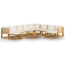 -Delige Loungeset Met Kussens Massief Acaciahout Crème 3x hoek + 5x midden + 2x voetensteun + Tafel