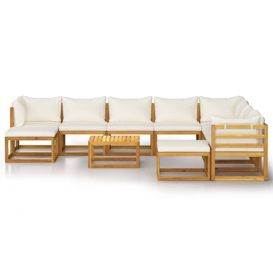 -Delige Loungeset Met Kussens Massief Acaciahout Crème 3x hoek + 5x midden + 2x voetensteun + Tafel