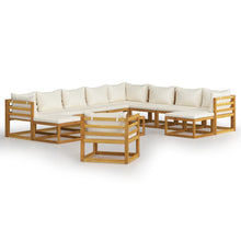 2-Delige Loungeset Met Kussens Massief Acaciahout Crème 3x hoek + 5x midden + Fauteuil + 2x voetensteun + Tafel