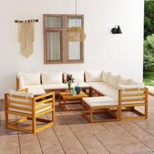 2-Delige Loungeset Met Kussens Massief Acaciahout Crème 3x hoek + 5x midden + Fauteuil + 2x voetensteun + Tafel