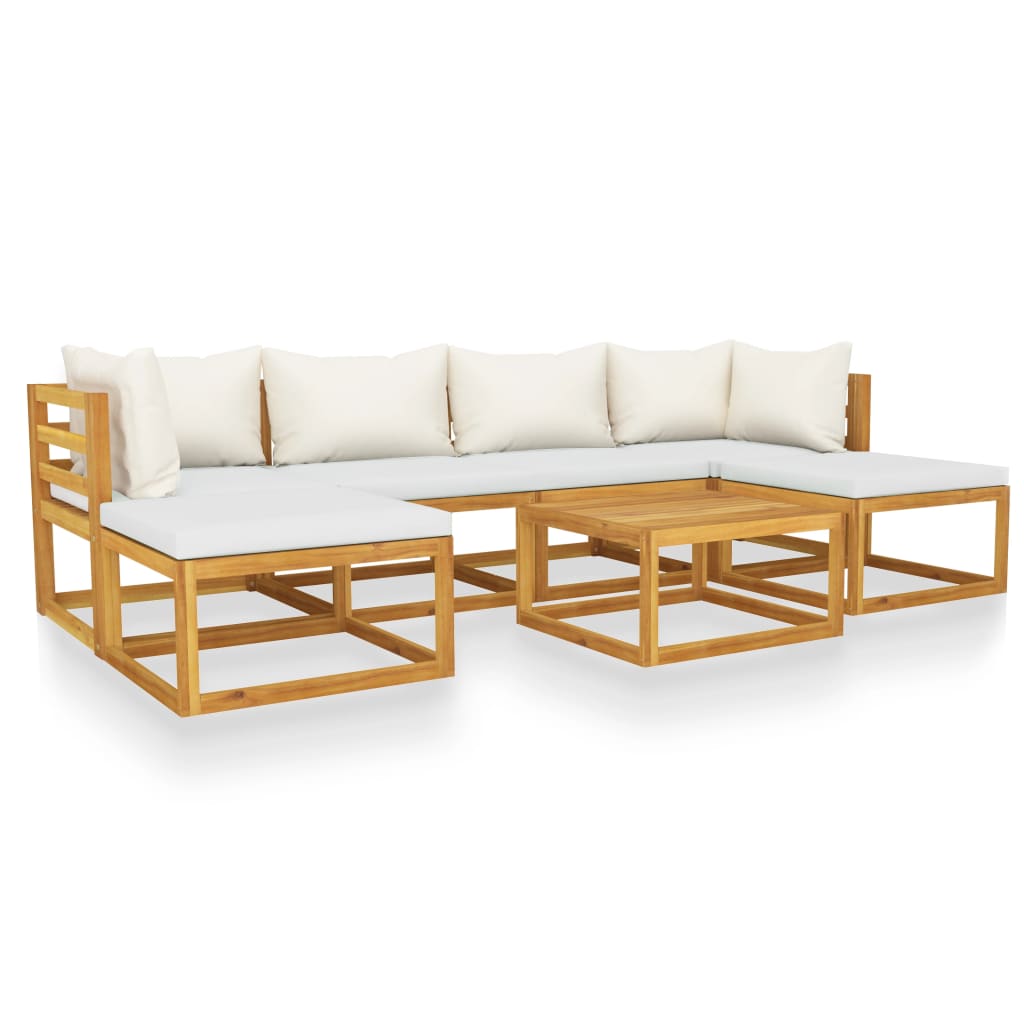 7-Delige Loungeset Met Kussens Massief Acaciahout Crème 2x hoek + 2x midden + 2x voetensteun + Tafel