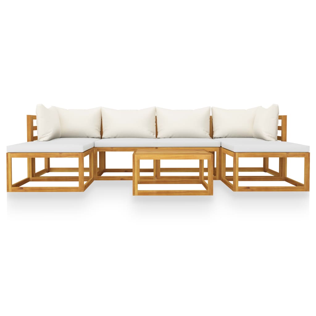 7-Delige Loungeset Met Kussens Massief Acaciahout Crème 2x hoek + 2x midden + 2x voetensteun + Tafel