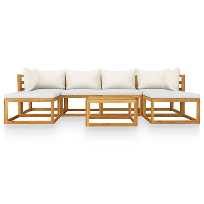 7-Delige Loungeset Met Kussens Massief Acaciahout Crème 2x hoek + 2x midden + 2x voetensteun + Tafel