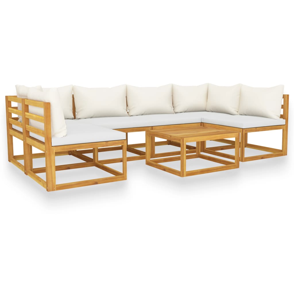 7-Delige Loungeset Met Kussens Massief Acaciahout Crème 2x hoek + 4x midden + Tafel