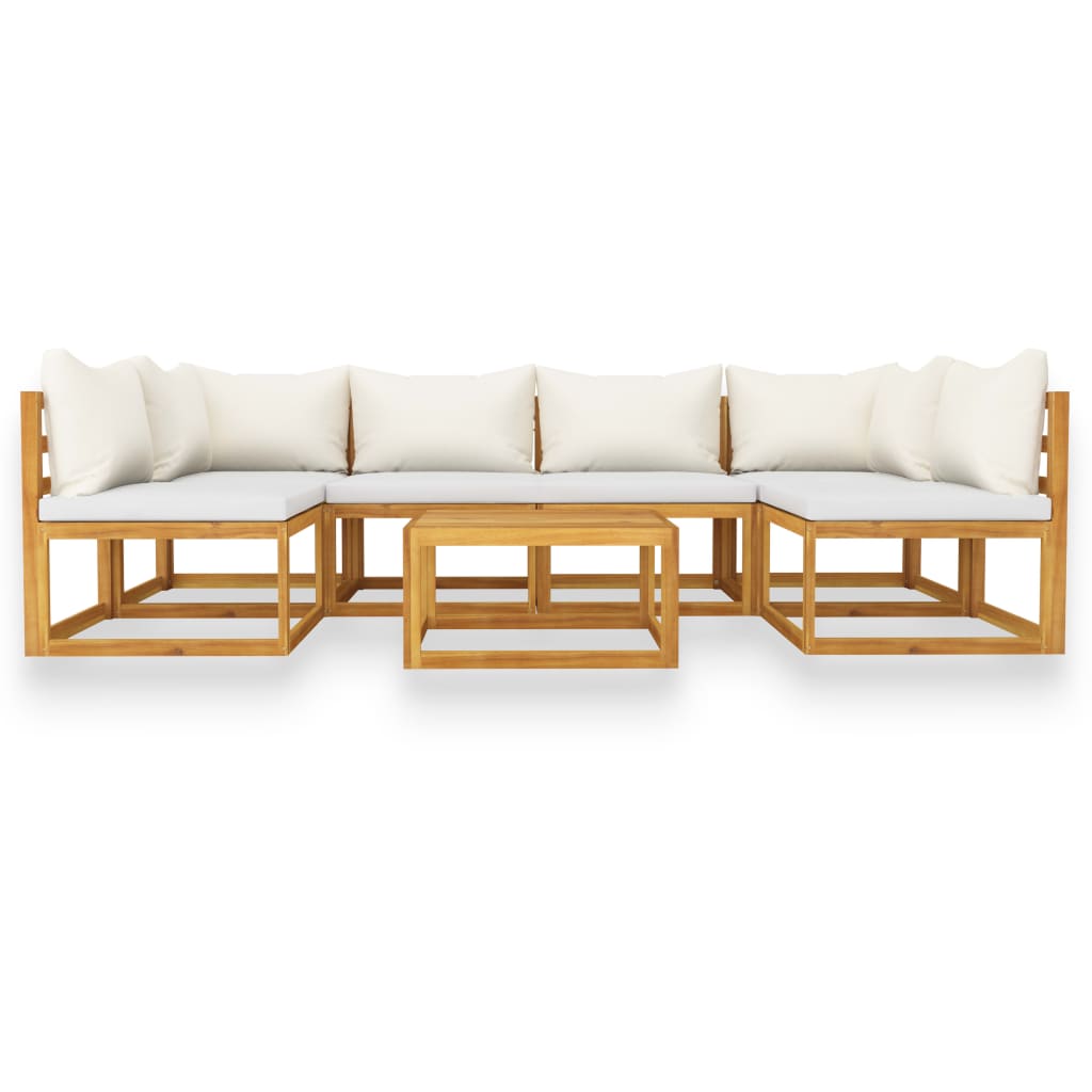 7-Delige Loungeset Met Kussens Massief Acaciahout Crème 2x hoek + 4x midden + Tafel