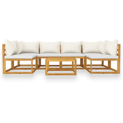 7-Delige Loungeset Met Kussens Massief Acaciahout Crème 2x hoek + 4x midden + Tafel